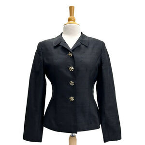 Carlisle Black Textured Silk Button Front Blazer Jacket Womens 4